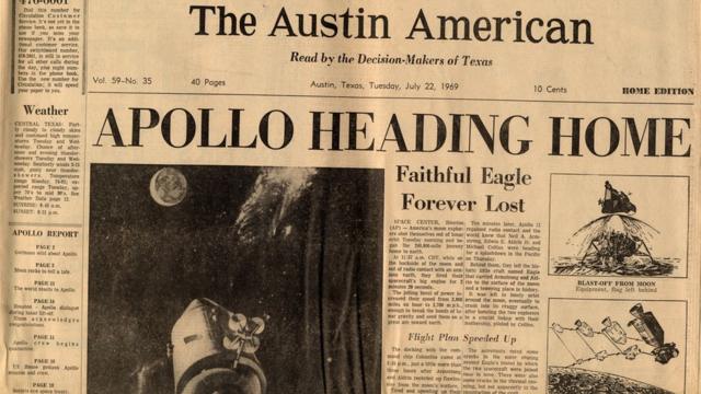 Trang chính của tờ The Austin American ngày 22/7/1969