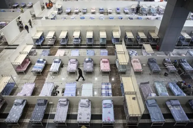 The view of the Wuhan International Conference and Exhibition Center on February 4th.2020 in Wuhan.Hubei Province,China.Wuhan epidemic prevention headquarters started converting three existing venues, including a gymnasium and an exhibition center, into hospitals to receive patients infected with the novel coronavirus (2019-nCoV)