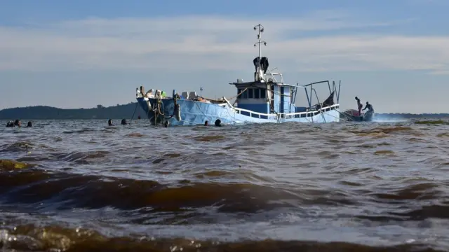 এমভি টেম্পলারকে উদ্ধারের পর তীরে টেনে নিয়ে যাওয়া হচ্ছে