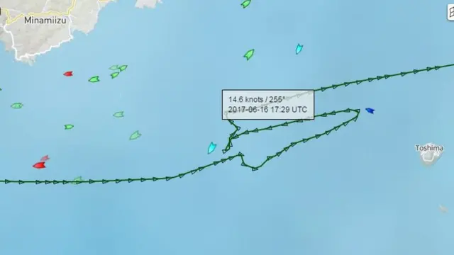Route of ACX Crystal ship before collision with USS Fitzgerald - 16 June 2017