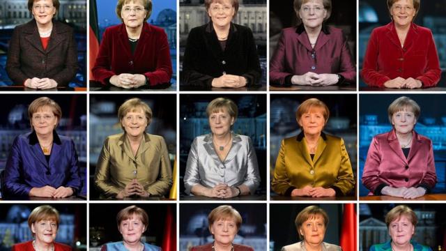 Merkel en los discursos de Año Nuevo entre 2005 y 2019.