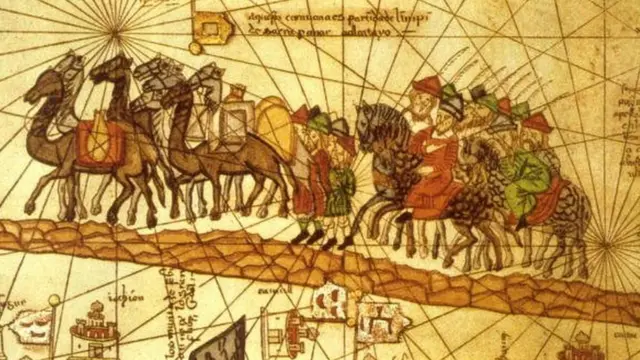 1254 - 1324 இடையே பட்டுப்பாதை வழியாக மார்க்கோ போலோ சீனாவுக்குச் சென்றதாகக் கூறப்படும் பாதையின் வரைபடம்