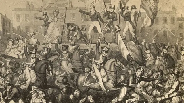 لوحة فنية تجسد مشهدا من مشاهد "مذبحة بيترلو"