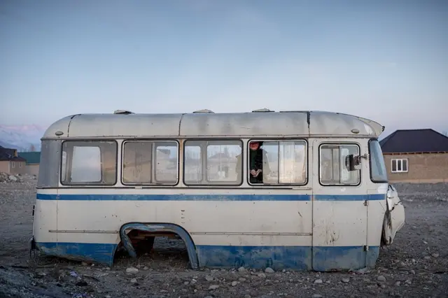 A girl in a bus in Kyrgystan, 2019