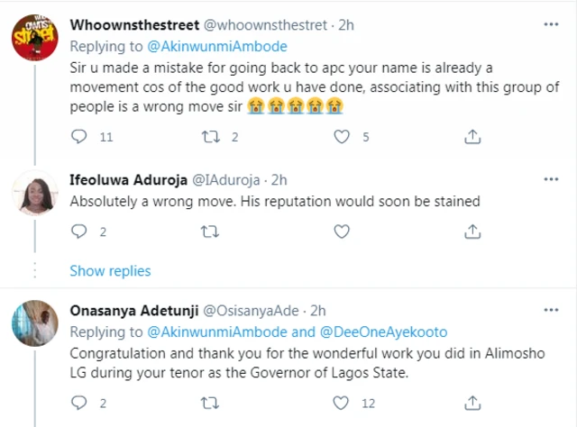Reaction wey follow Akinwunmi Ambode tweets