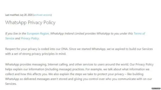 व्हॉट्स अॅपचं जुनं धोरण