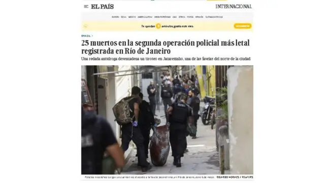 Reprodução do site do El País