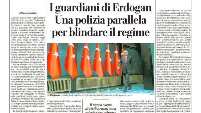 Haberin başlığı: "Erdoğan'ın muhafızları. Rejime kalkan olacak paralel polis"