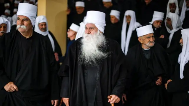 مظاهرة لكبار الدروز تنديداً بإعلان الرئيس الأمريكي دونالد ترامب بمرتفعات الجولان كجزء من إسرائيل