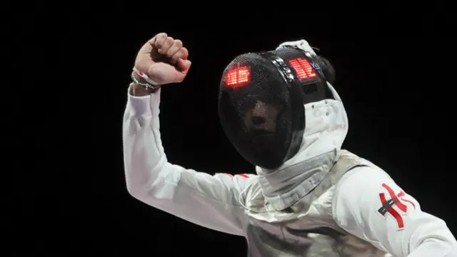 Cheung Ka Long of Hong Kong celebrates after competing