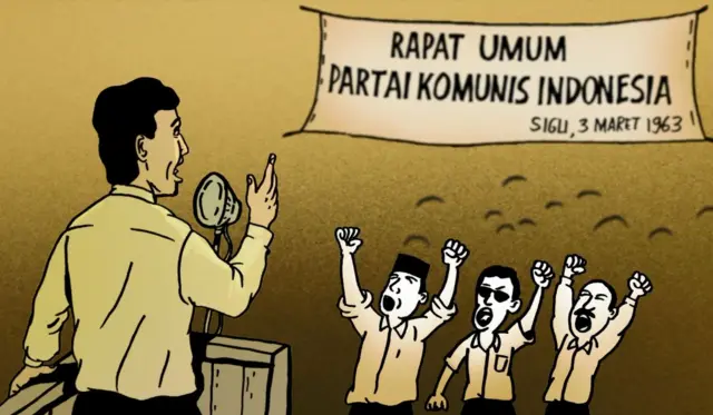 Thaib Adamy berpidato di acara Rapat Akbar PKI di Sigli.