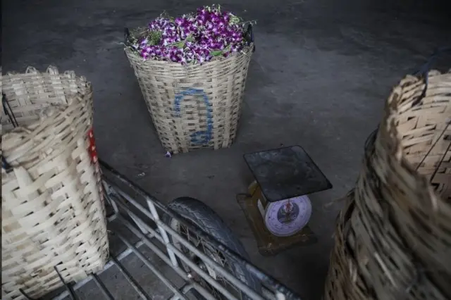 กล้วยไม้ถูกตัดในตระกร้า