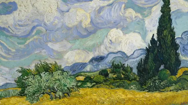 لوحة "حقل القمح وأشجار السرو"