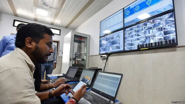 A view of the control room after the installation of CCTVs in the classrooms of Sarvodaya Bal Vidyalaya (Shaheed Hemu Kalani), Lajpat Nagar, on July 6, 2019 in New Delhi, India.