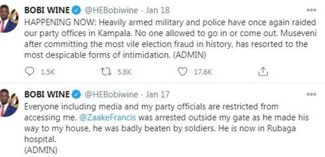 Bobi WIne tweet screen grab