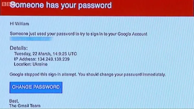 Imagen del correo de "Phishing" dirigido a William Rinehart