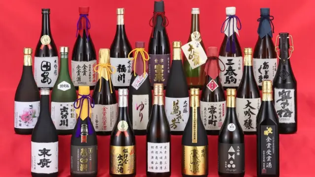 Bottles of Fukushima sake on display