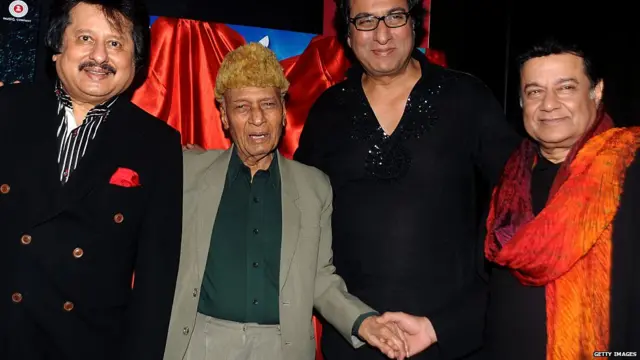 Pankaj Udhas, music director and composer Khayyam, Talat Aziz, and Bhajan and Ghazal singer Anoop Jalota in Mumbai late August 8, 2016