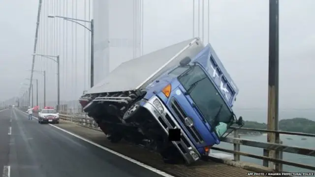 हवा इतनी तेज़ चल रही है कि इसकी वजह से ट्रक उलट गया