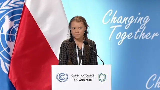 เกรียตา ทุนแบร์ย ขึ้นกล่าวสุนทรพจน์ต่อผู้นำโลก