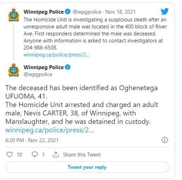 Oghenetega Ufuoma: Canada-based Nigerian for Winnipeg die suspicious death - Police