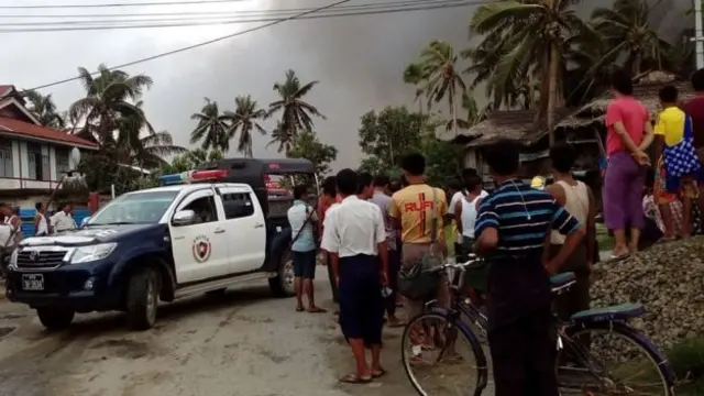 Villages have been burned in Rakhine, reports say, amid violence following Friday's attacks