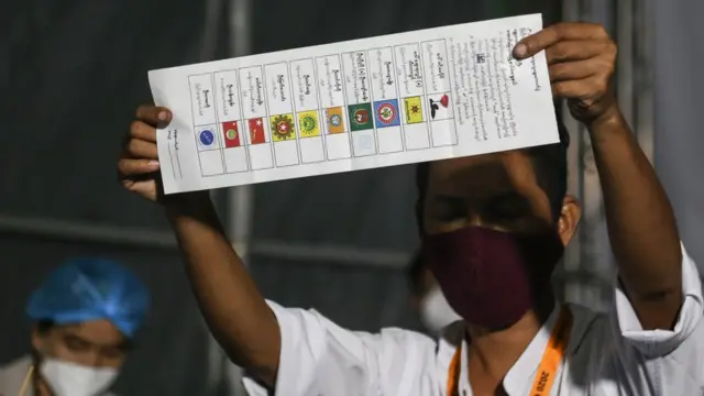 မန္တလေးမြို့ မဲရုံ တစ်ခုမှာ မဲရေတွက်နေစဉ်