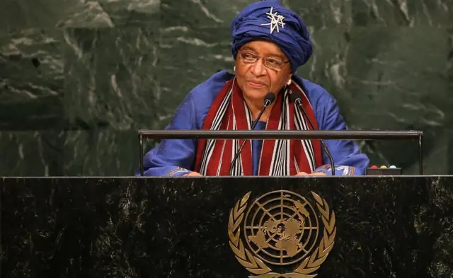 Ellen Johnson Sirleaf hablando en la Asamblea General de Naciones Unidas
