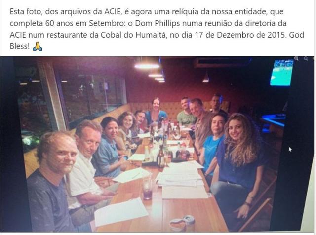 Foto publicada nas redes sociaisbetfair comouma reunião da ACIEbetfair como2015 com a participaçãobetfair comoDom Phillips