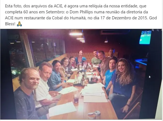 Foto publicada nas redes sociaispixbet grátis palpiteuma reunião da ACIEpixbet grátis palpite2015 com a participaçãopixbet grátis palpiteDom Phillips