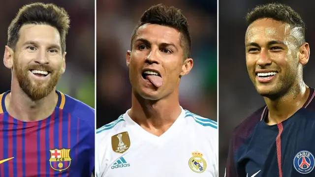 Lionel Messi, Cristiano Ronaldo and Neymar Jr.