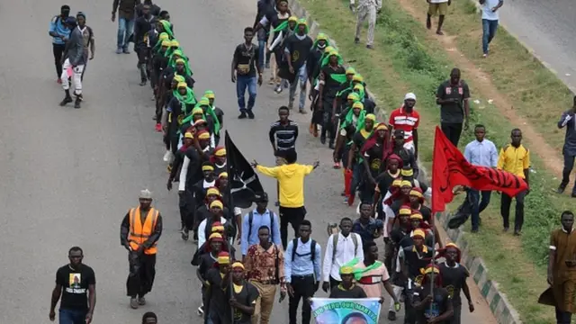 Members of Islamic Movement of Nigeria take part in a demonstration to protest against an imprisoned Shiite cleric, in Abuja