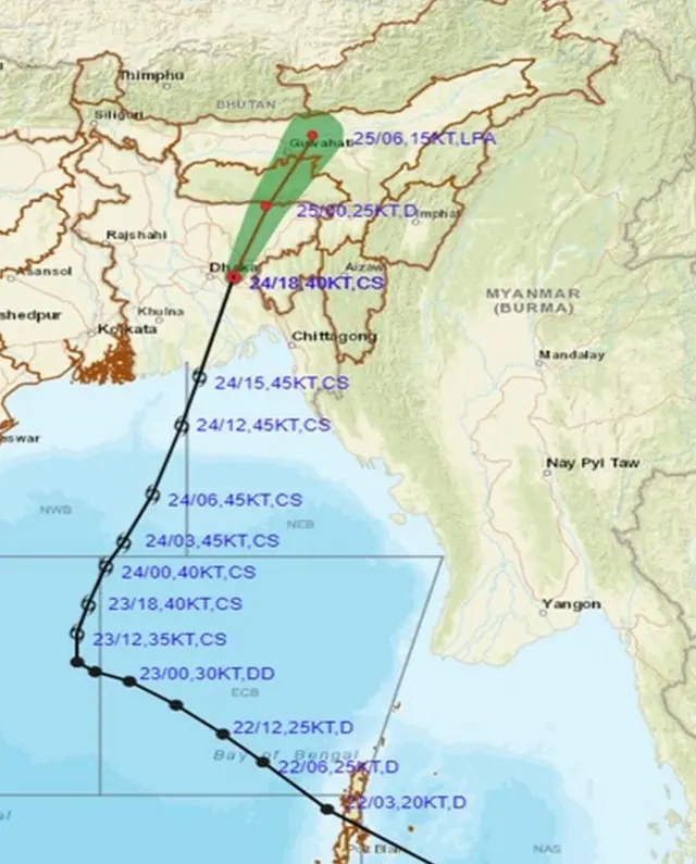 ভারতীয় আবহাওয়া দপ্তরের তথ্য অনুযায়ী, ঝড়টি সিলেট হয়ে ভারতের দিকে যাবে