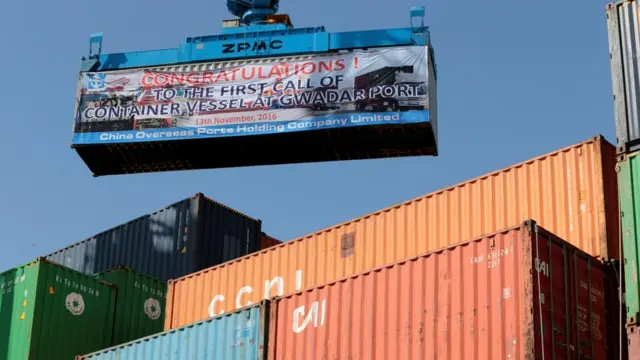 A container is loaded on to the first Chinese container ship to depart after the inauguration of the China Pakistan Economic Corridor port in Gwadar, Pakistan November 13, 2016.