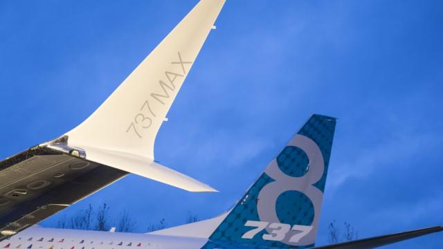 The wing of the first Boeing 737 Max airliner, pictured in 2015