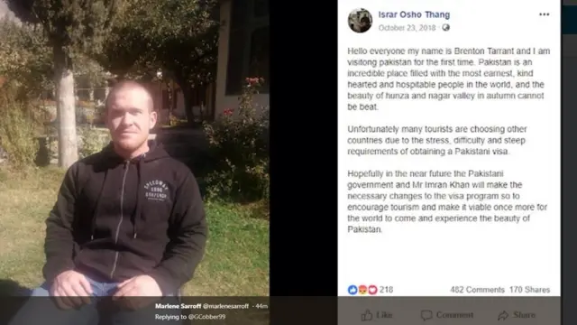 পাকিস্তান সফরে গিয়ে দেশটি সম্পর্কে ব্রেন্টন টারান্টের মন্তব্য
