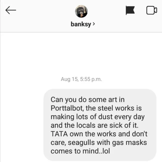 A screengrab of Gary Owen's message to Banksy