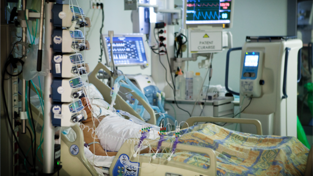 A patient getting ventilator support