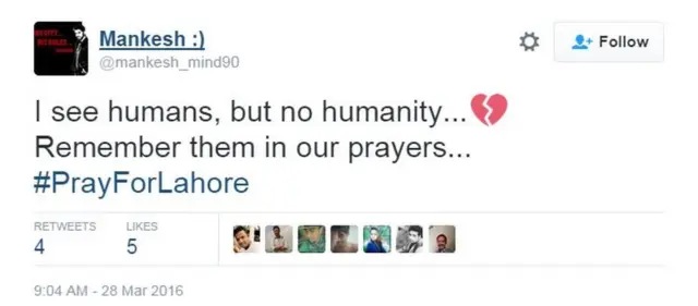 マンケシュさんは「人間はいるが人間性は見えない……。皆さんのために祈りましょう」とツイート