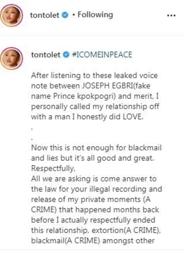 Tonto Dike post screengrab