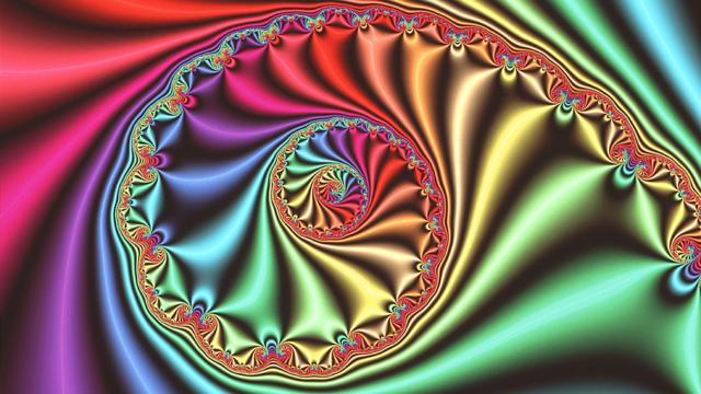 Computação gráfica mostra uma imagem fractal tridimensional 'espiral', derivada do conjunto de Julia, inventado e estudado durante a Primeira Guerra Mundial pelos matemáticos franceses Gaston Julia e Pierre Fatou