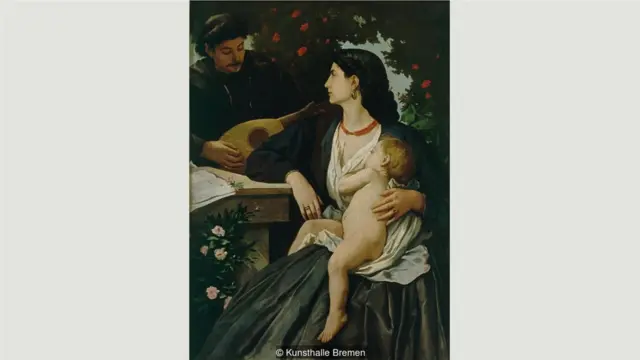 费尔巴哈十分欣赏意大利模特里奇,为她作画20多次,比如1868年的《曼陀林演奏者》(The Mandolin Player)。