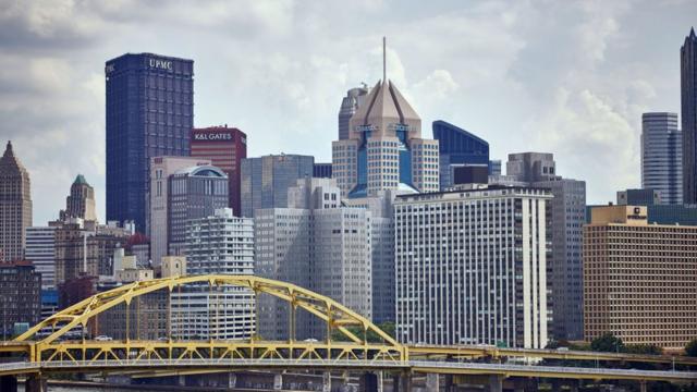 A general view of the Pittsburgh skyline is seen during an NFL football game between the Minnesota Vikings and the Pittsburgh Steelers on September 17, 2017 at Heinz Field in Pittsburgh, PA.