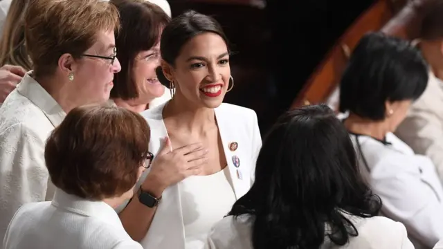 Democratic female lawmakers wore white, the colour favoured by early 20th Century suffragettes