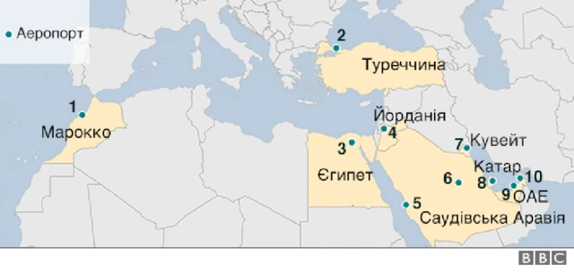 Аеропорти, на які поширюється заборона