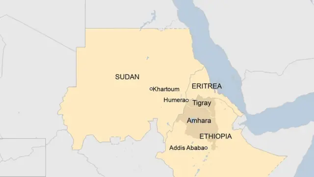 Ikarita ya Ethiopia n'ibihugu bihana imbibi na yo