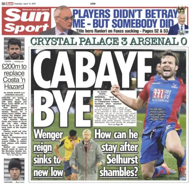 Masaibu ya Arsenal kwenye gazeti la The Sun