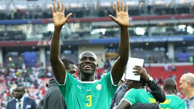 Kalidou Koulibaly celebrates the 2018 World Cup win over Poland