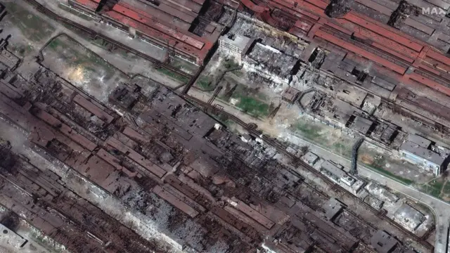 Vista aérea de la acería Azovstal el 29 de abril.