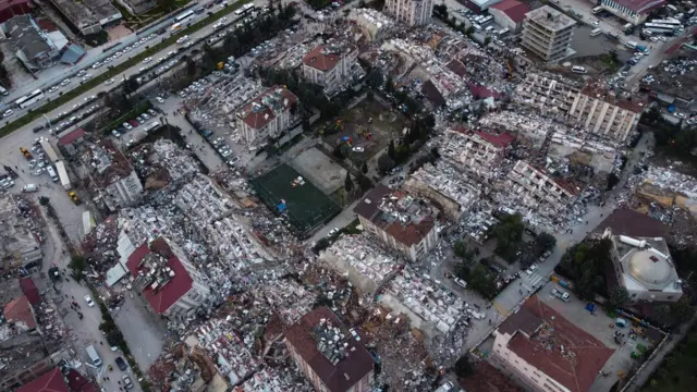 A drone captures the devastation in Hatay, Turkey.